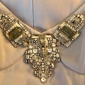 1990 GianFranco Ferre gown Art Deco Metal and Quartz jeweled appliqué